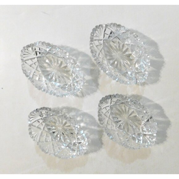 4 Vintage Salt Cellars Cut Glass Oval Sawtooth Rim Intricate Starburst Design - Picture 3 of 9